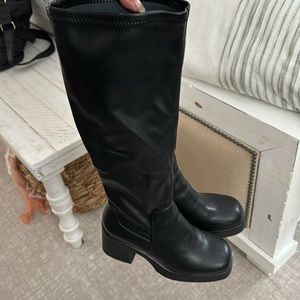 Y2K chunky square heel platform black boots